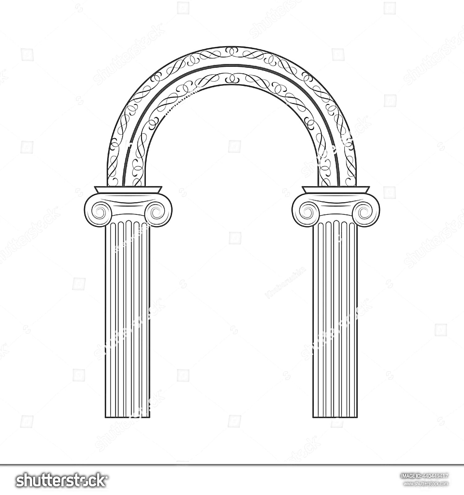 На раскраске изображено: Арка, Колонны, Архитектура, Орнамент, Античный стиль, Классический стиль