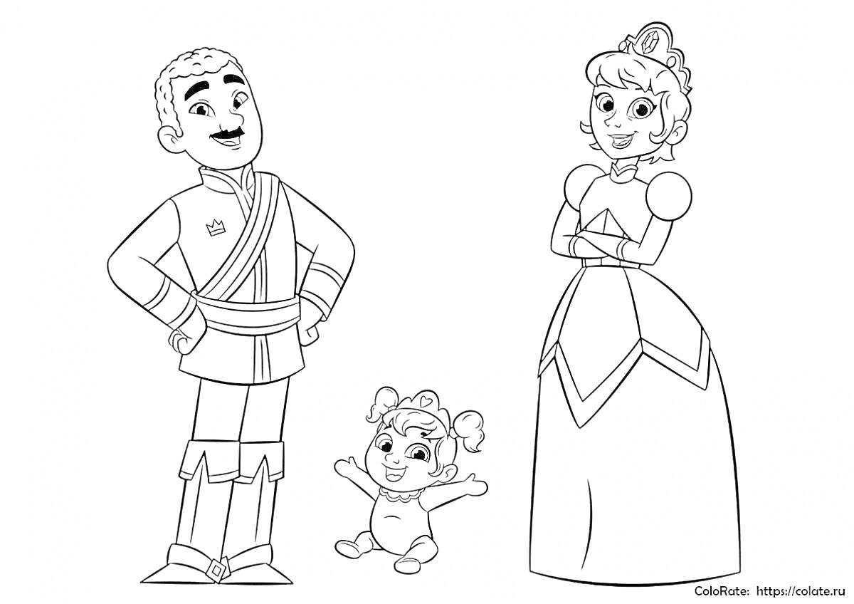 Раскраска Принцесса и рыцарь с ребенком