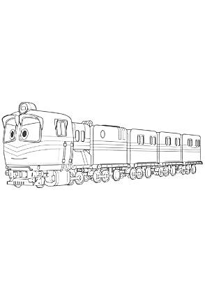 Раскраска Робот-поезд с четырьмя вагонами с улыбающимся лицом