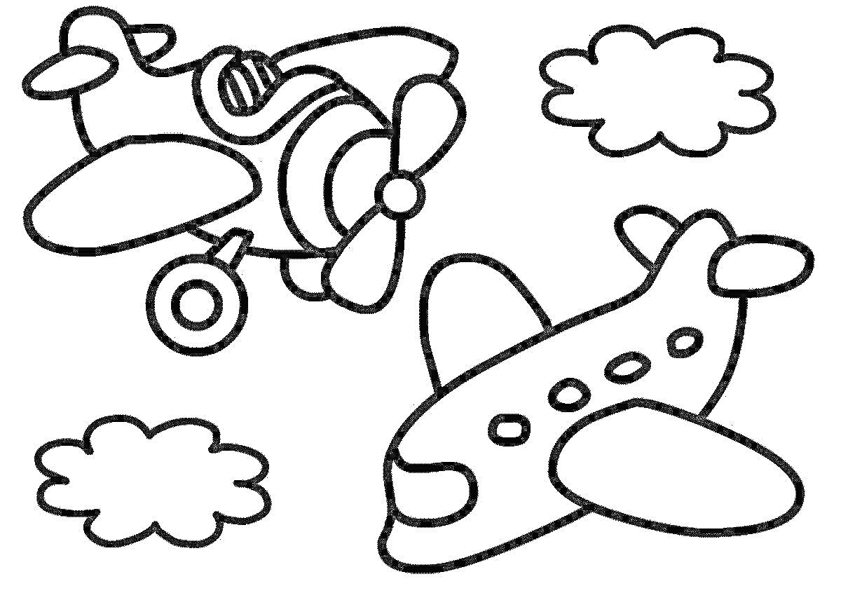 Раскраска два самолёта и облака