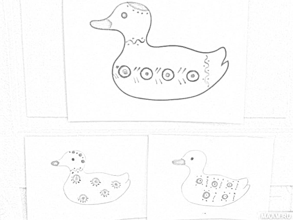 На раскраске изображено: Дымковская игрушка, Детское творчество, Дети 3-4 года, Утка