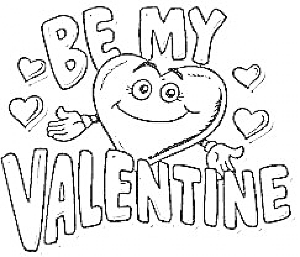 На раскраске изображено: День Святого Валентина, Надпись, Любовь, Маленькие сердечки, Поздравительная открытка, Праздники, Сердца
