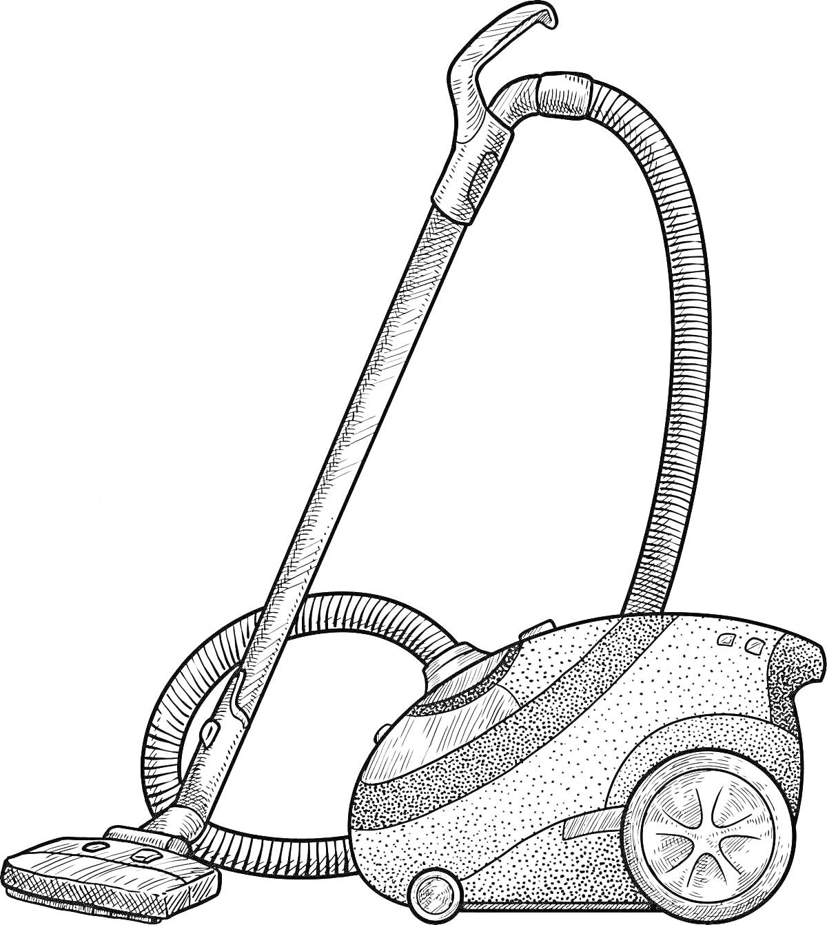На раскраске изображено: Пылесос, Бытовая техника, Шланг, Уборка, Контурные рисунки