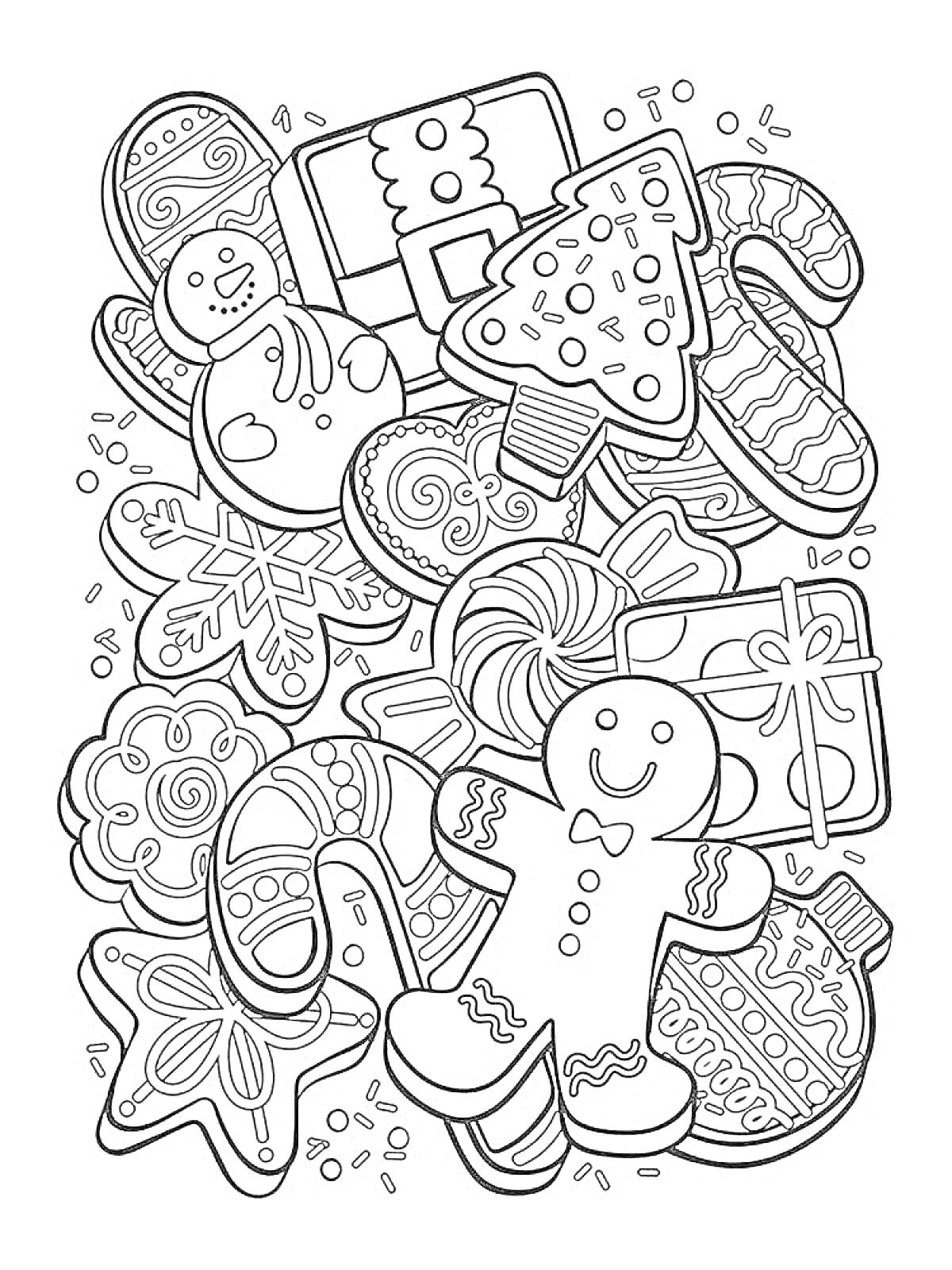 Пряничные фигуры и сладости (пряничные человечки, ёлочки, снежинки, леденцы, звезды, кондитерские изделия)