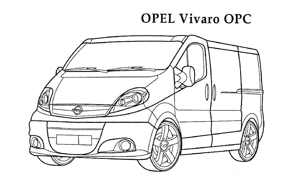 На раскраске изображено: Opel, Микроавтобус, Транспорт, Авто, Контурные рисунки