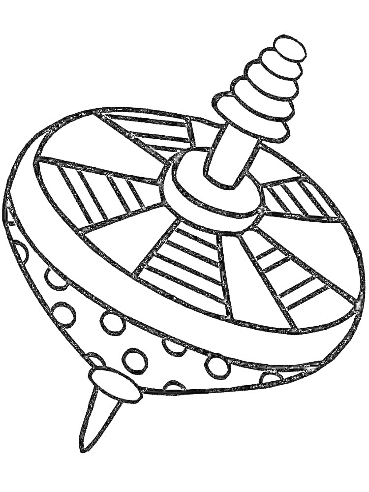 Раскраска Юла с полосатым и точечным узором и ручкой для вращения
