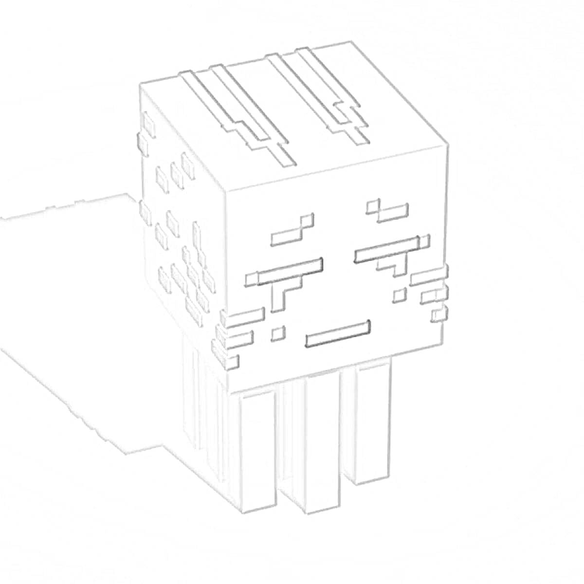 Гаст из Майнкрафта, вид сбоку, монохромное изображение