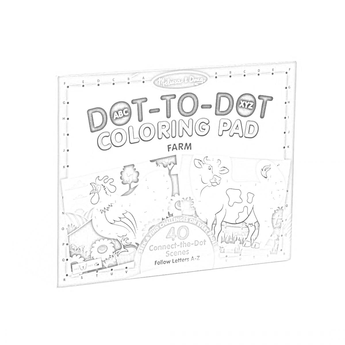 Раскраска Dot-to-Dot Coloring Pad Farm: 40 Connect-the-Dot Scenes, Follow Letters A-Z