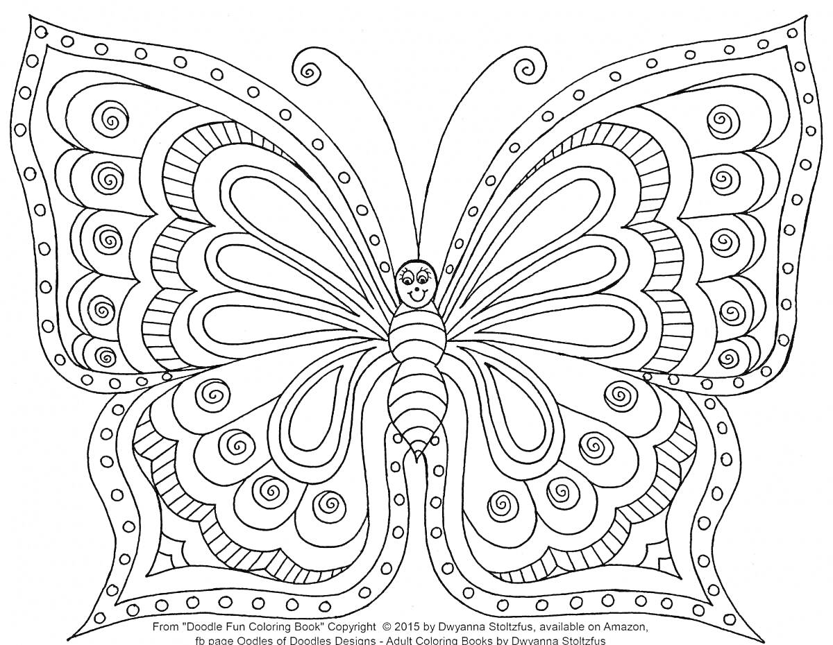 Раскраска Красивая и крупная бабочка с узорами на крыльях