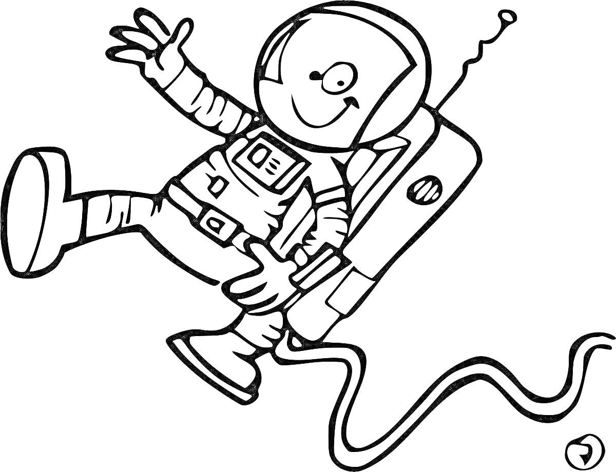 Раскраска Космонавт с скафандром и ракетным ранцем