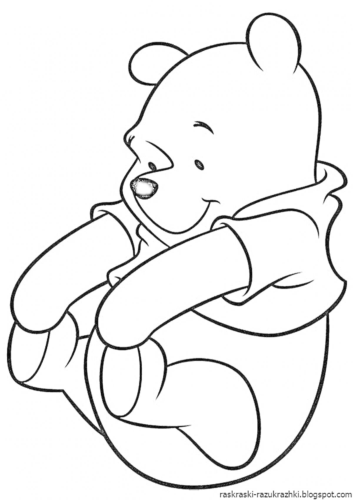 Раскраска Медвежонок Винни-Пух сидит, одет в кофту