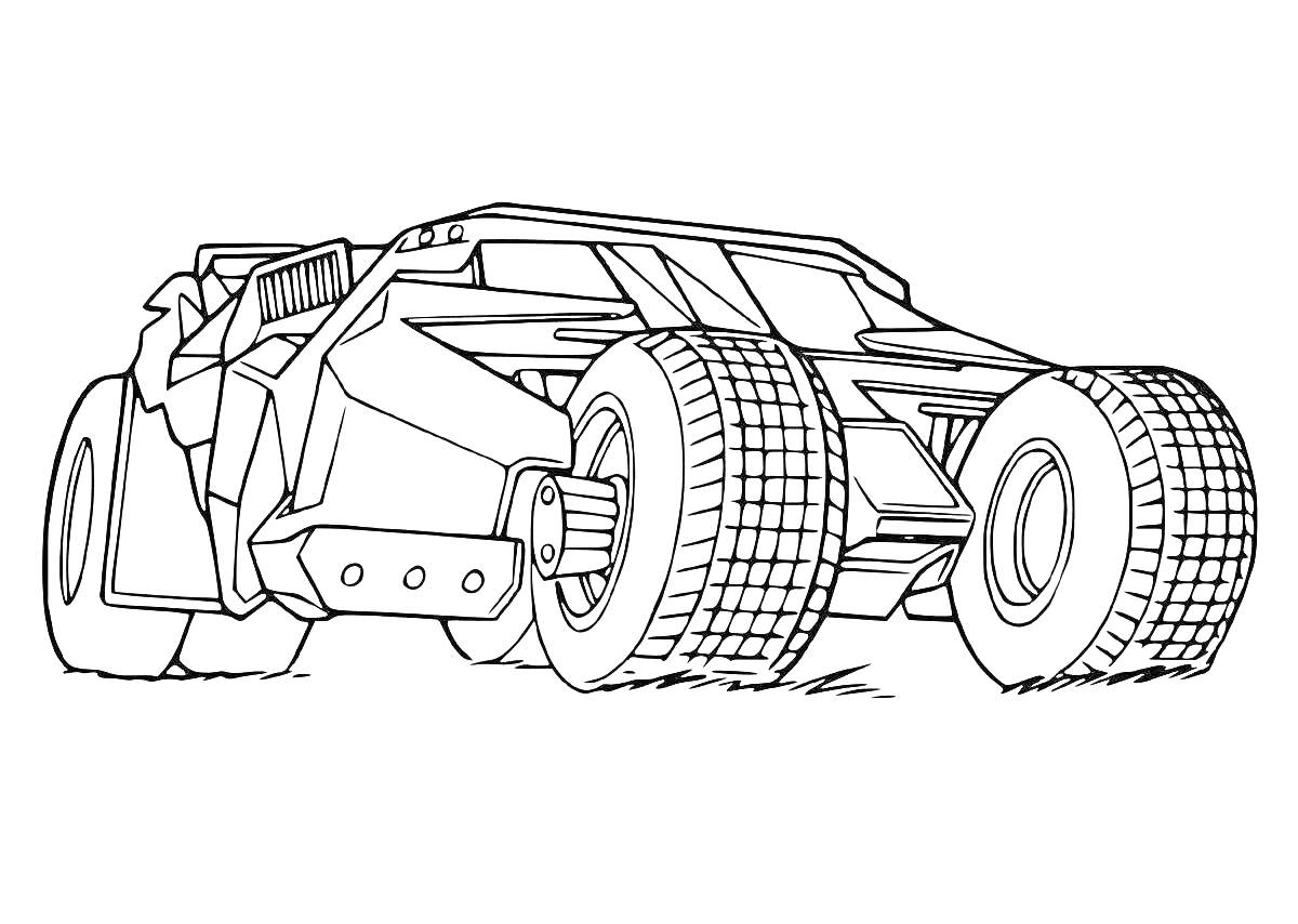 Раскраска Машина с большими колесами и агрессивным дизайном