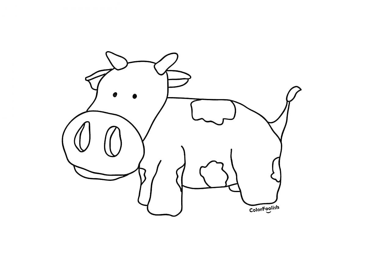 На раскраске изображено: Корова, Рога, Пятна