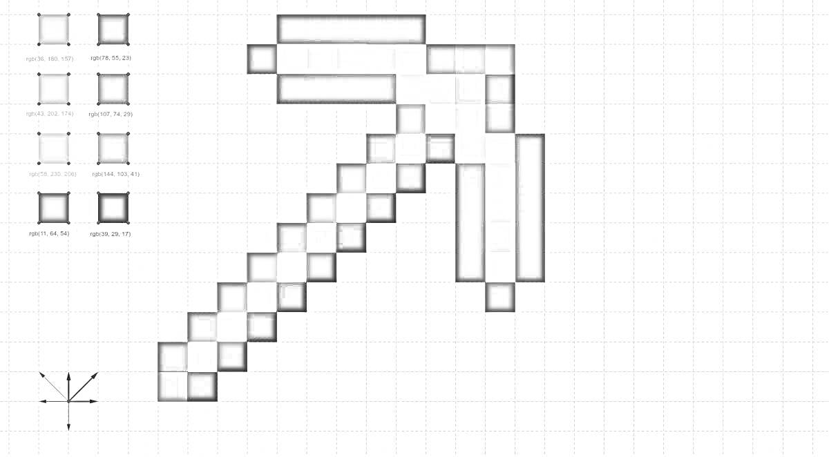 Раскраска Алмазная кирка из Майнкрафт с палитрой цветовых образцов и координатной сеткой