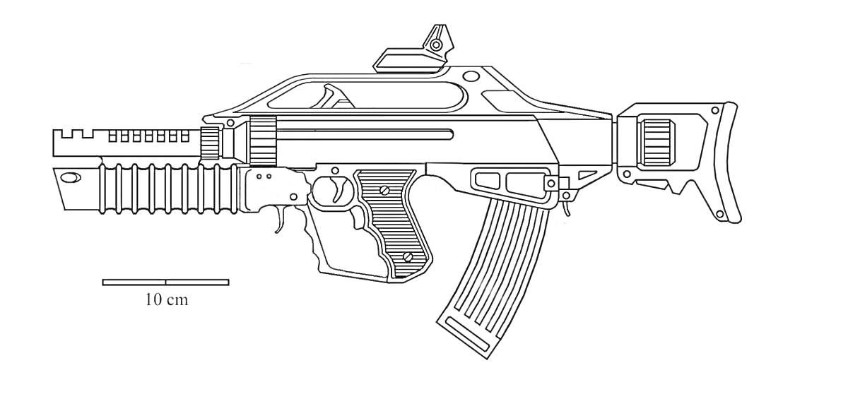 Футуристическое огнестрельное оружие с прицелом, магазином и прикладом