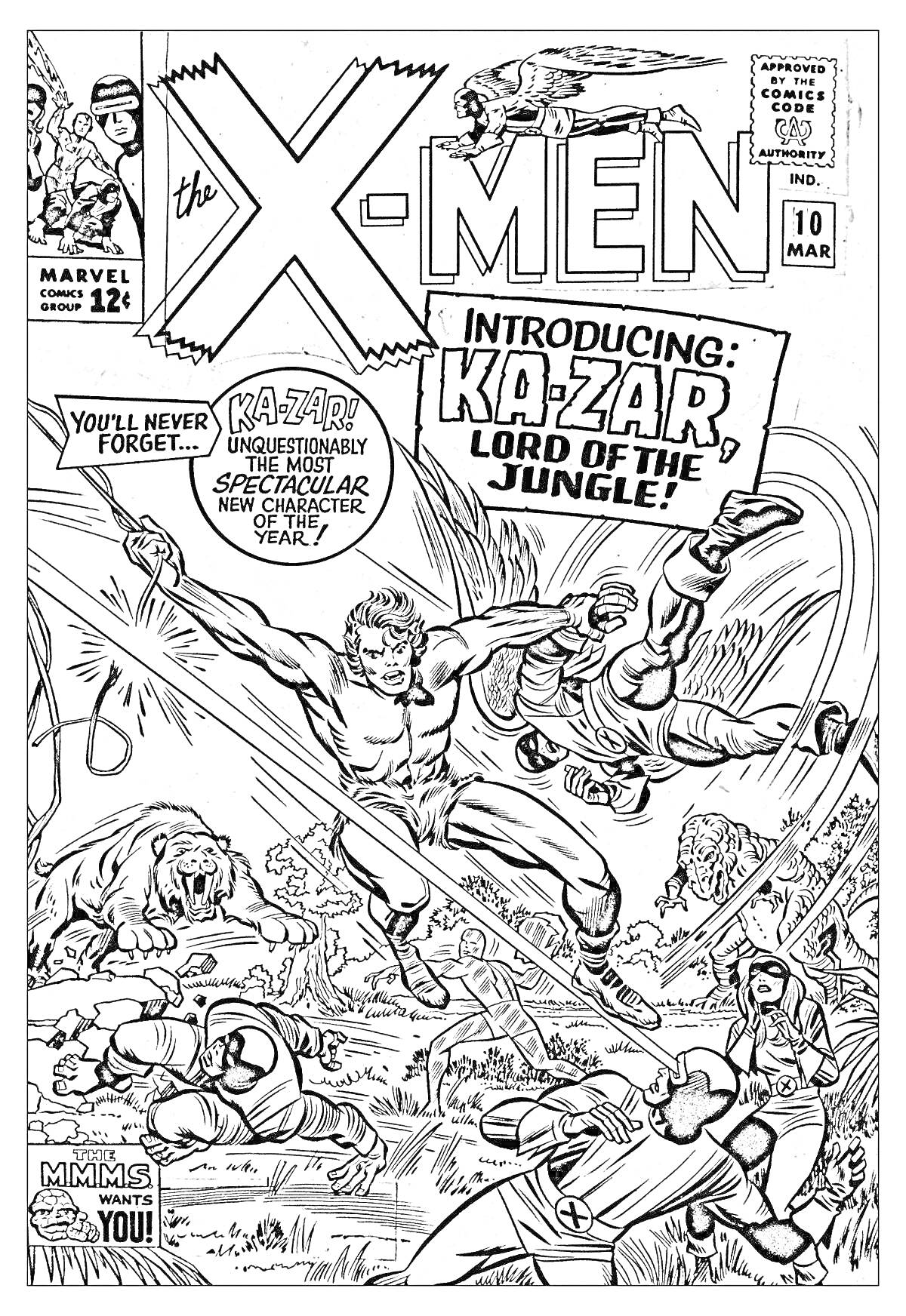 Раскраска The X-Men №10, Introducing Ka-Zar, Lord of the Jungle!