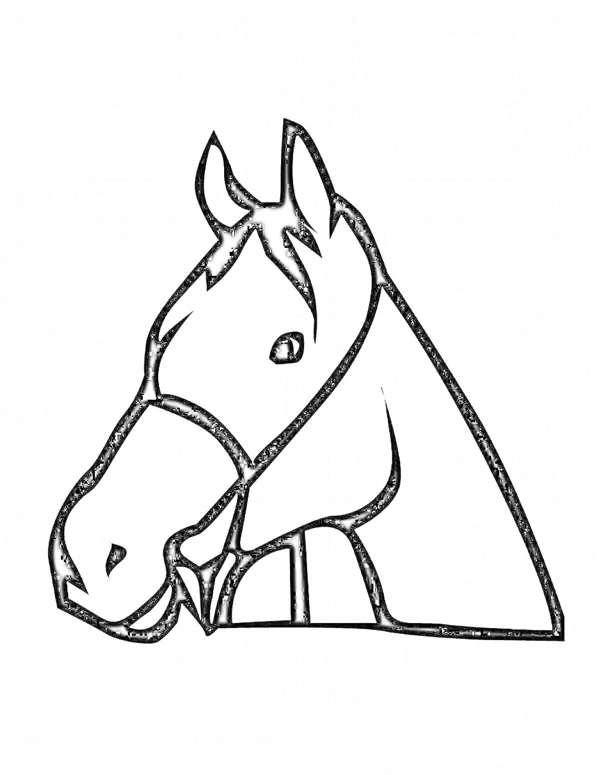 На раскраске изображено: Лошадь, Голова лошади, Профиль, Уздечка