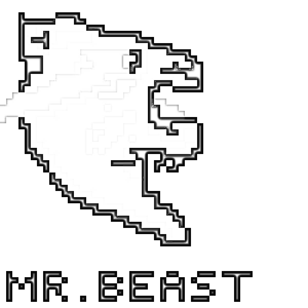 Раскраска Логотип мистера Биста в стиле пиксель-арт с изображением синего льва с розовой молнией и подписью 