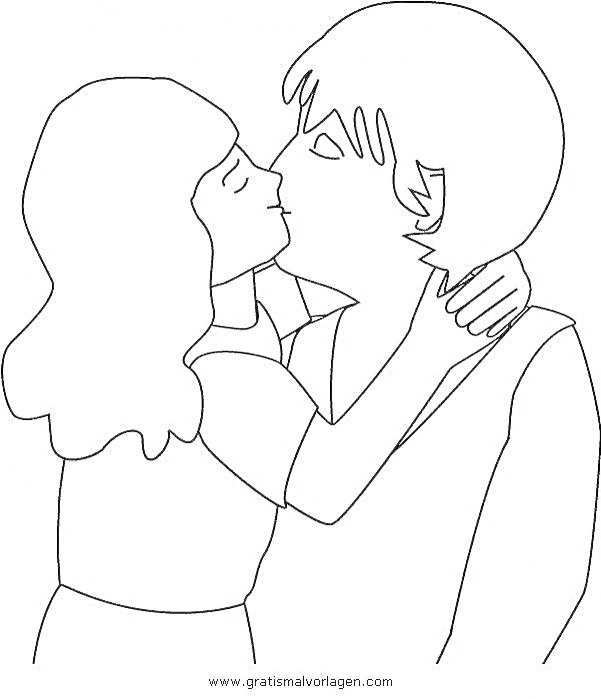 На раскраске изображено: Поцелуй, Пара, Любовь, Романтика