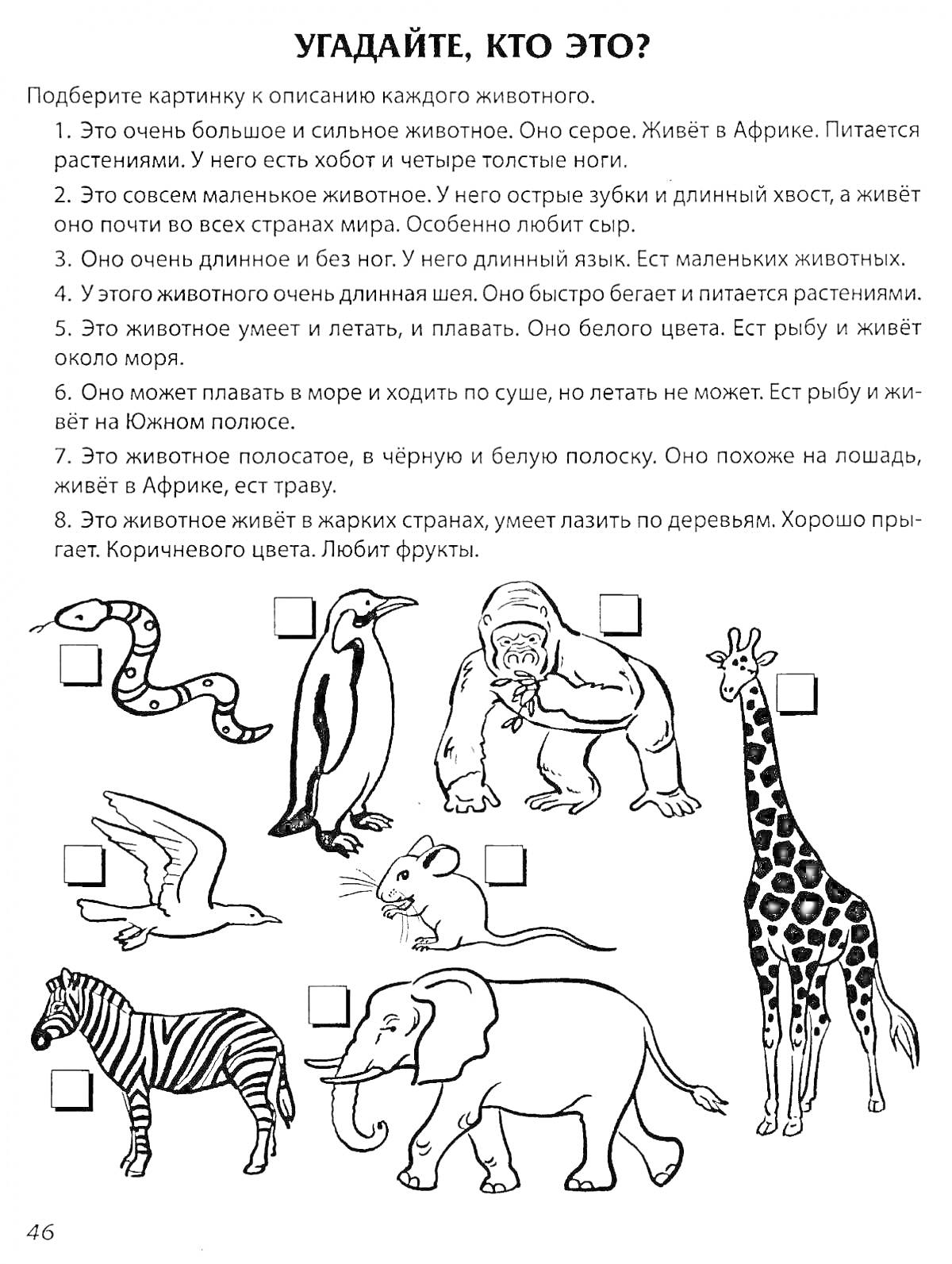 На раскраске изображено: Животные, Дошкольники, Африка, Арктика, Фауна, Слон, Воробей, Морской котик, Олень