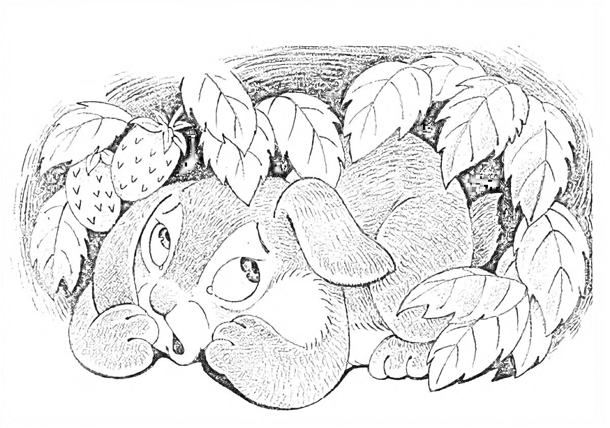 Раскраска Прячущийся щенок под кустом малины