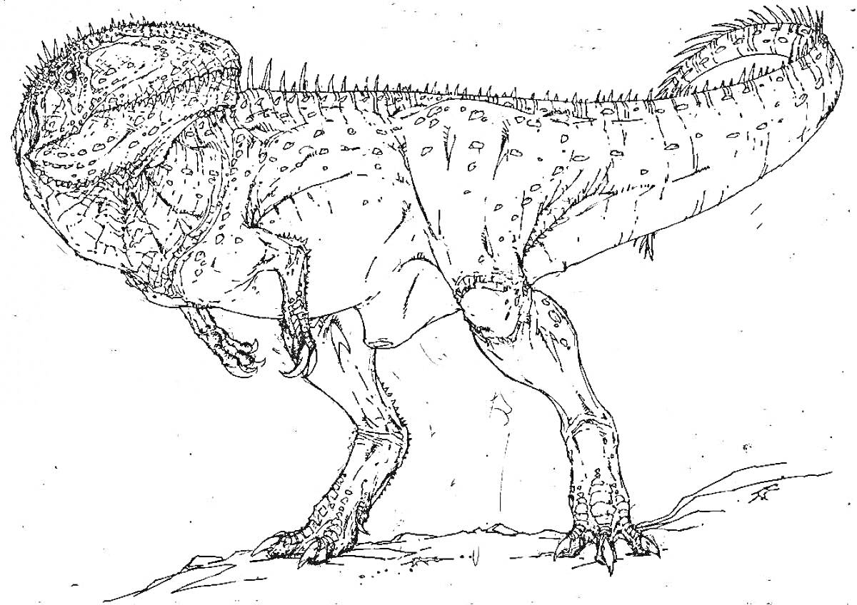 На раскраске изображено: Гигантозавр, Динозавр, Древний мир, Древние животные