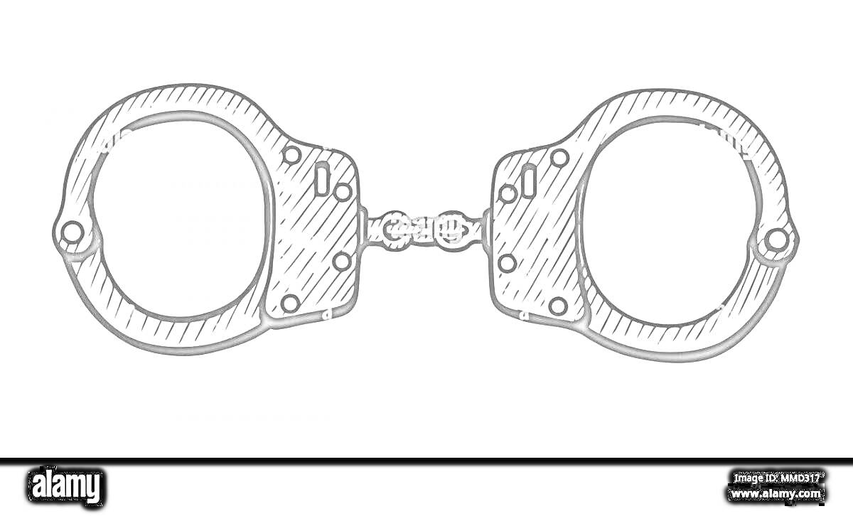 На раскраске изображено: Наручники, Цепь, Безопасность, Правосудие, Арест, Полиция