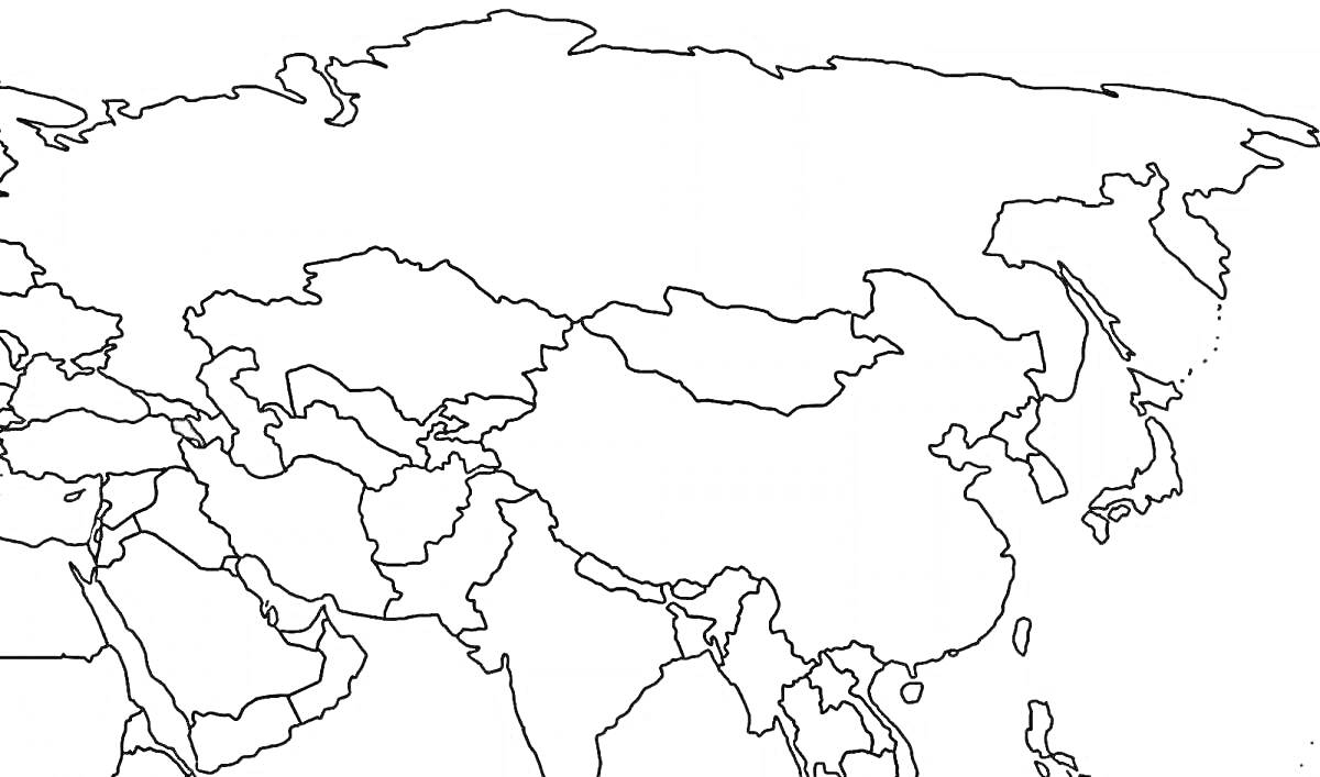 Раскраска карты Азии с четкими границами стран