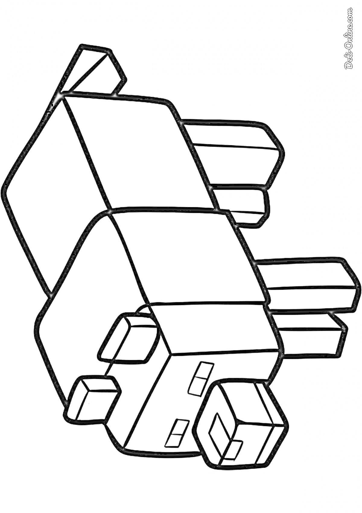 Раскраска Майнкрафт собачка с блоковой структурой тела и хвоста