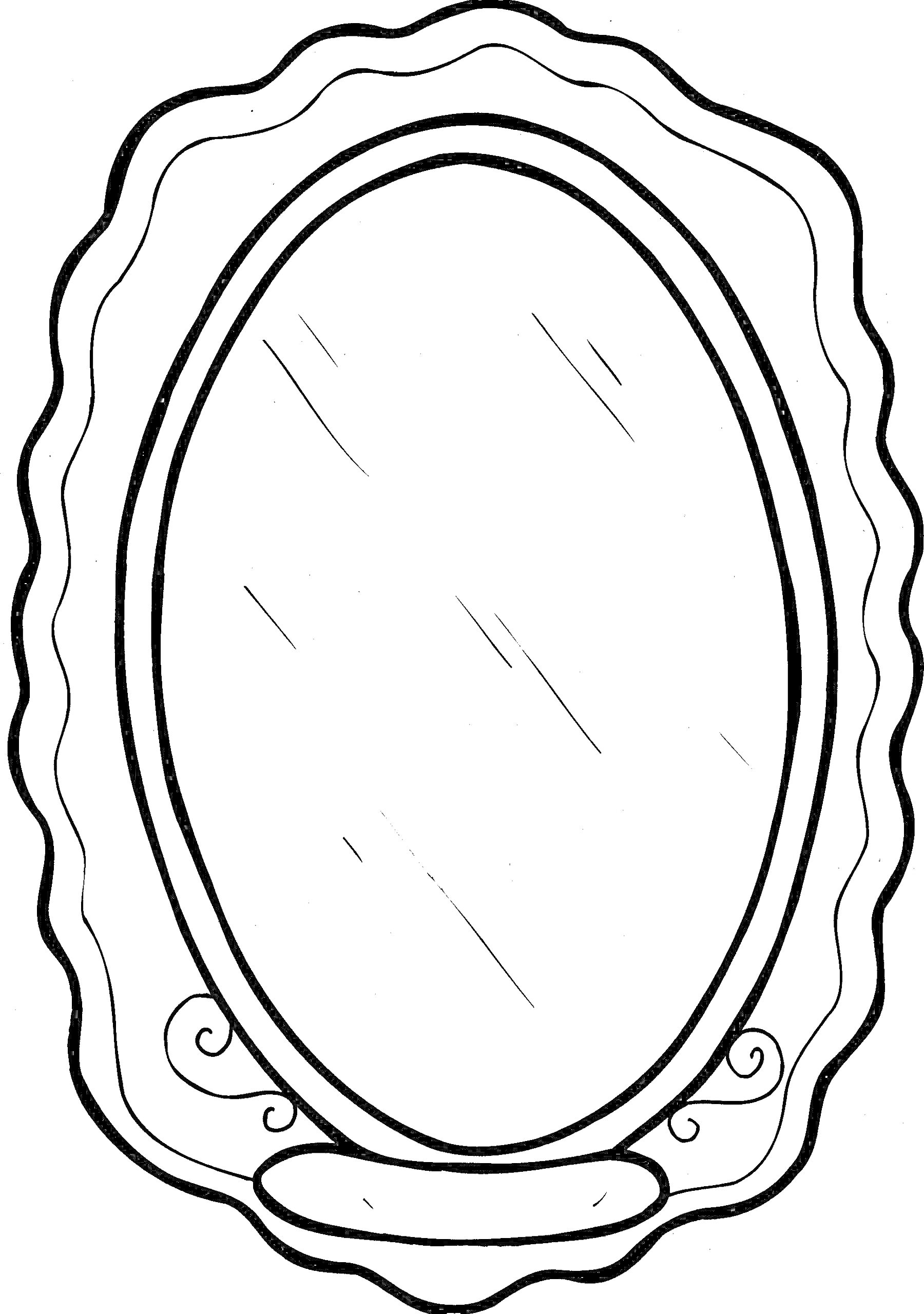 Раскраска Декоративное овальное зеркало с волнистой рамкой и узорами