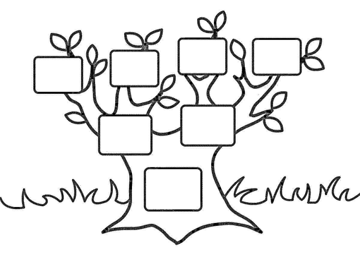 На раскраске изображено: Прямоугольники, Листья, Трава, Семейное дерево