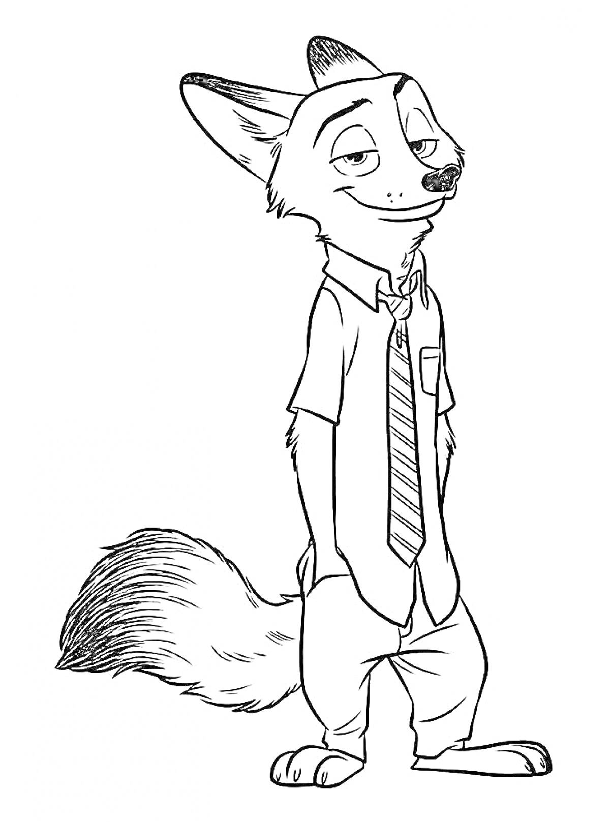 Раскраска Лиса в рубашке с галстуком и брюках