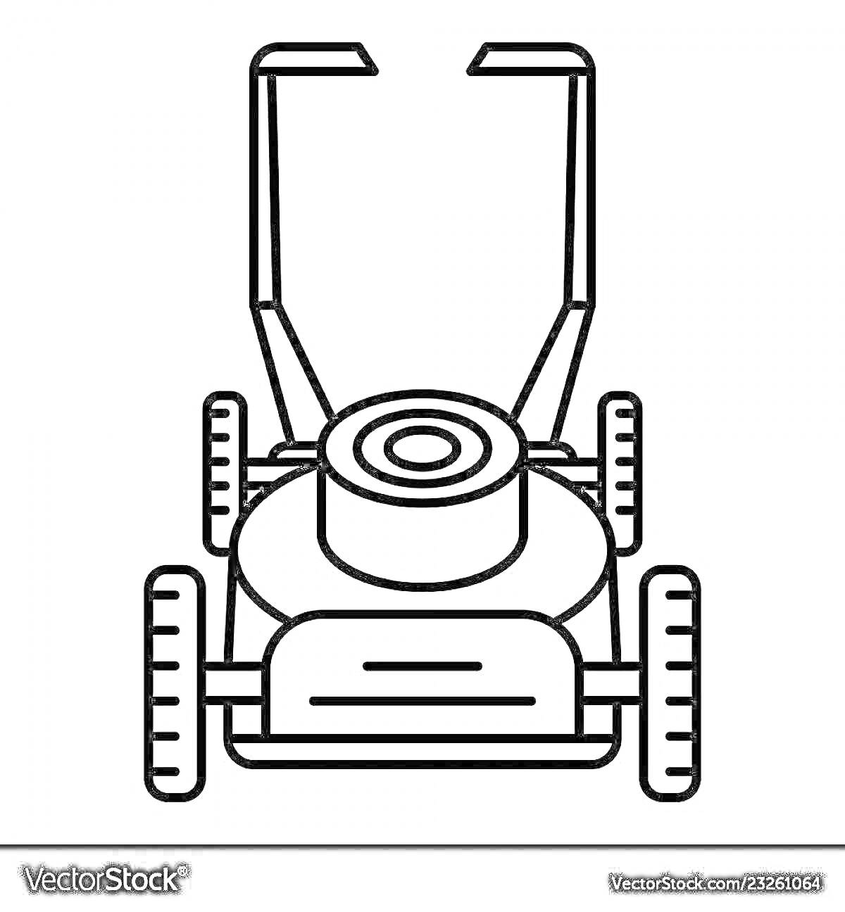 Раскраска Косилка с ручкой и четырьмя колесами
