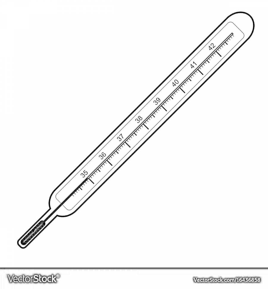 На раскраске изображено: <b>Градусник</b>, <b>Термометр</b>, Температура, Измерение, Здор...