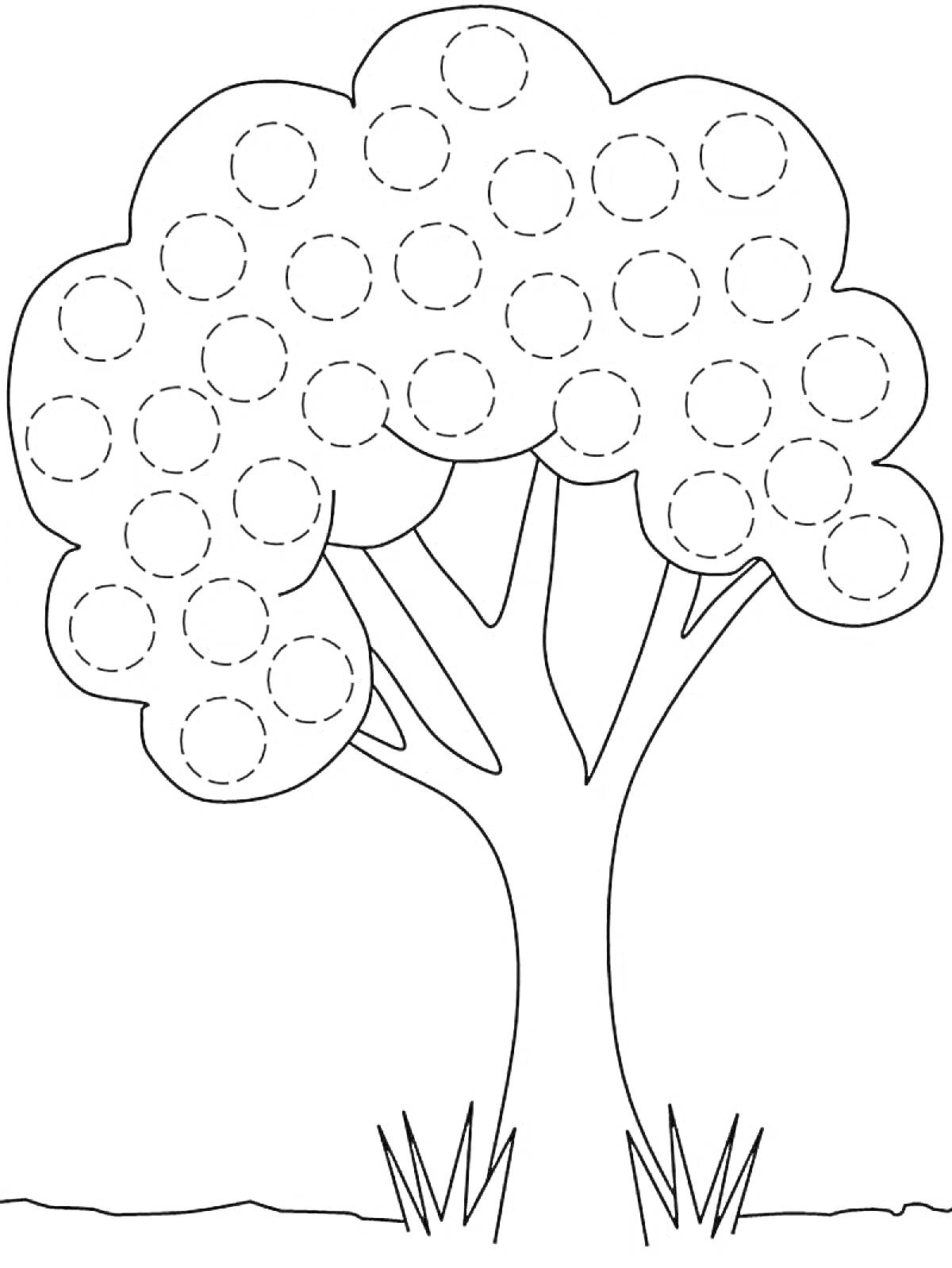 Раскраска Дерево с кругами для аппликации