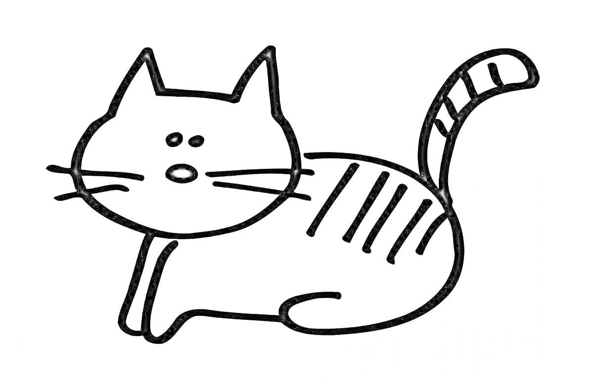 На раскраске изображено: Кот, Усатый кот, Полосатый кот, Звери, Домашние животные