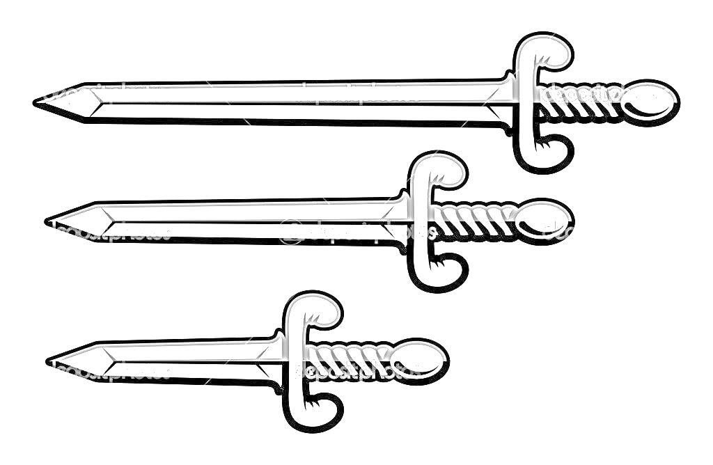 Раскраска Три меча разных размеров