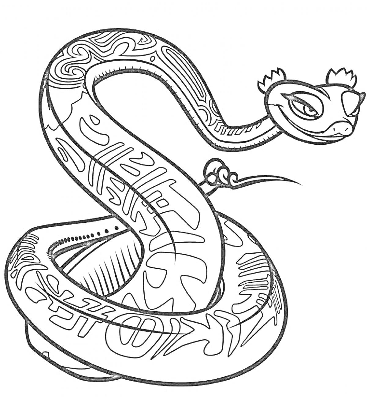 Раскраска Раскраска с изображением змеи с узорами и короной