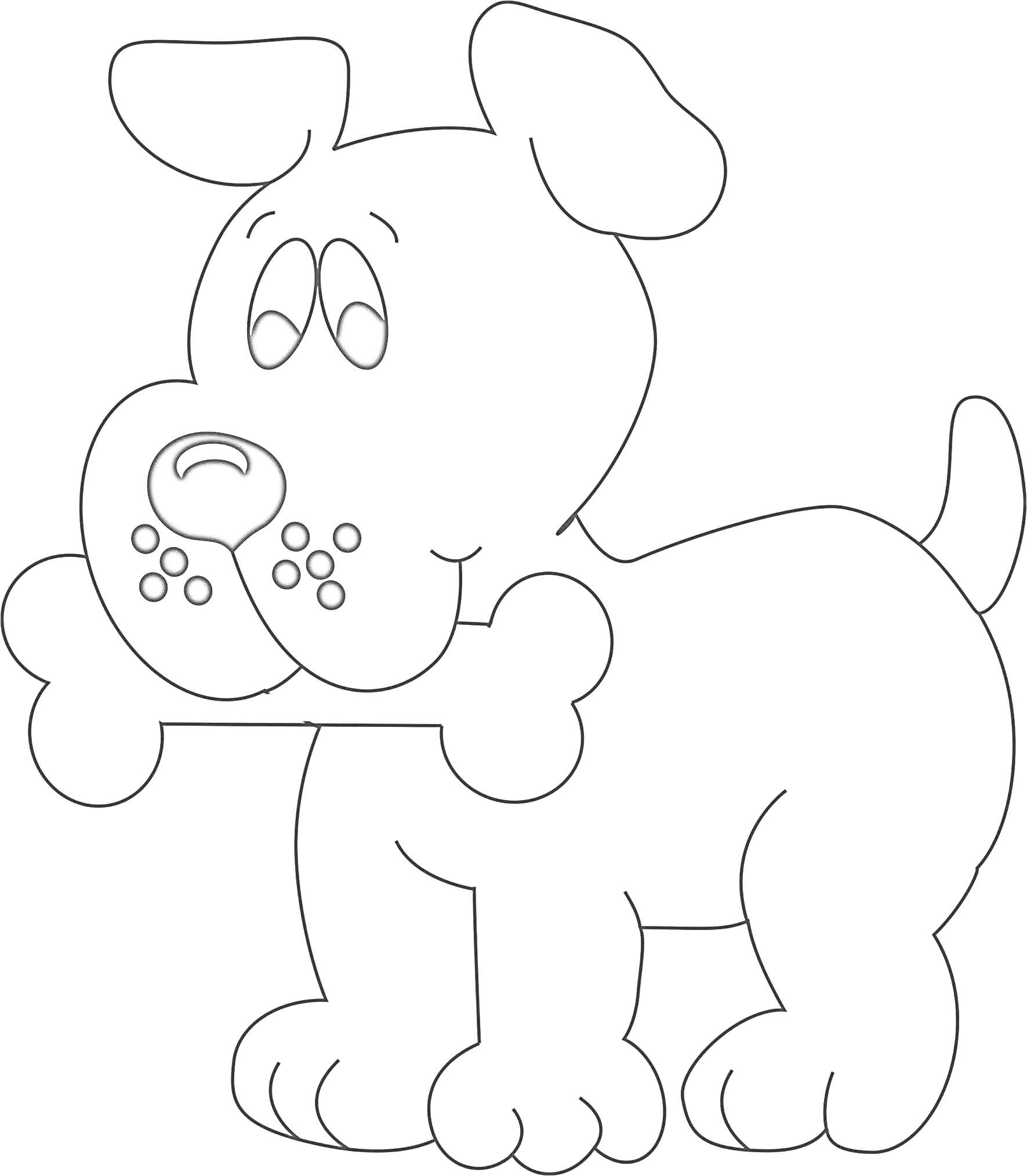 Раскраска Собака с косточкой в пасти