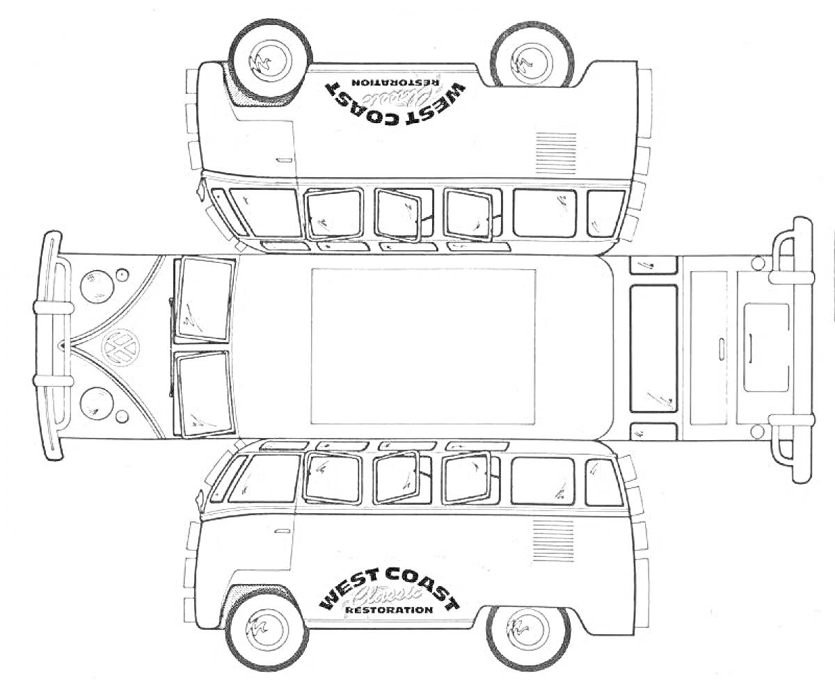 Раскраска Модель автомобиля Volkswagen West Coast для склеивания