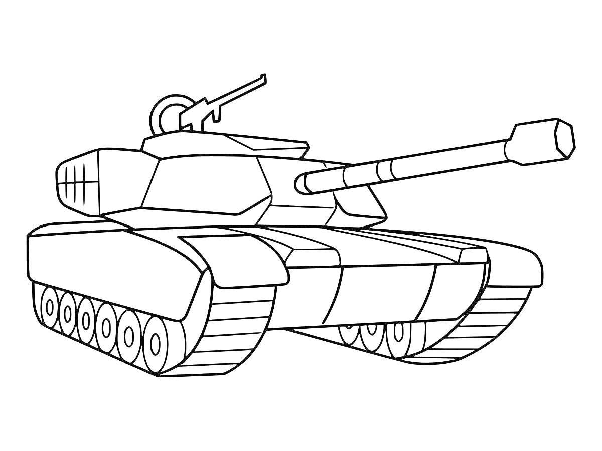 На раскраске изображено: Танк, Российский, Пушка, Гусеницы, Шасси, Военная техника, Контурные рисунки