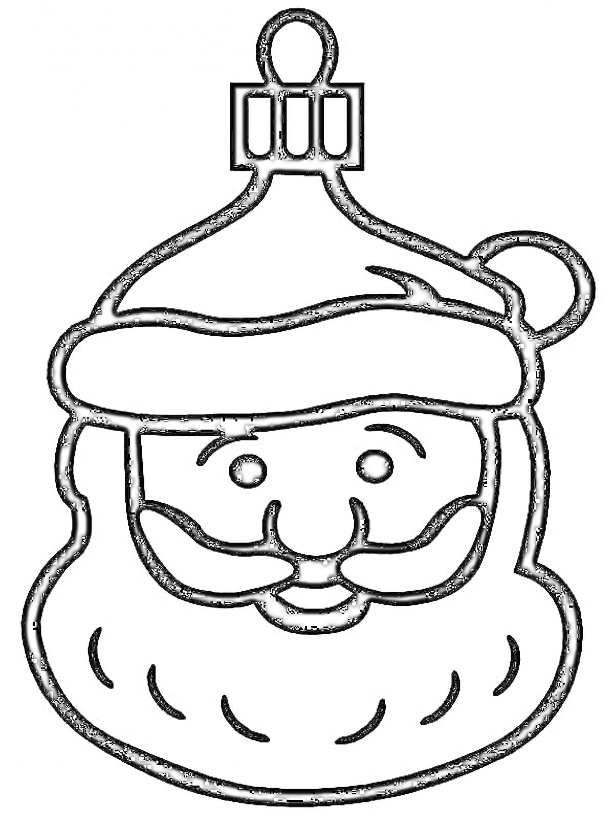 Елочная игрушка в виде лица Деда Мороза с шапкой и бородой