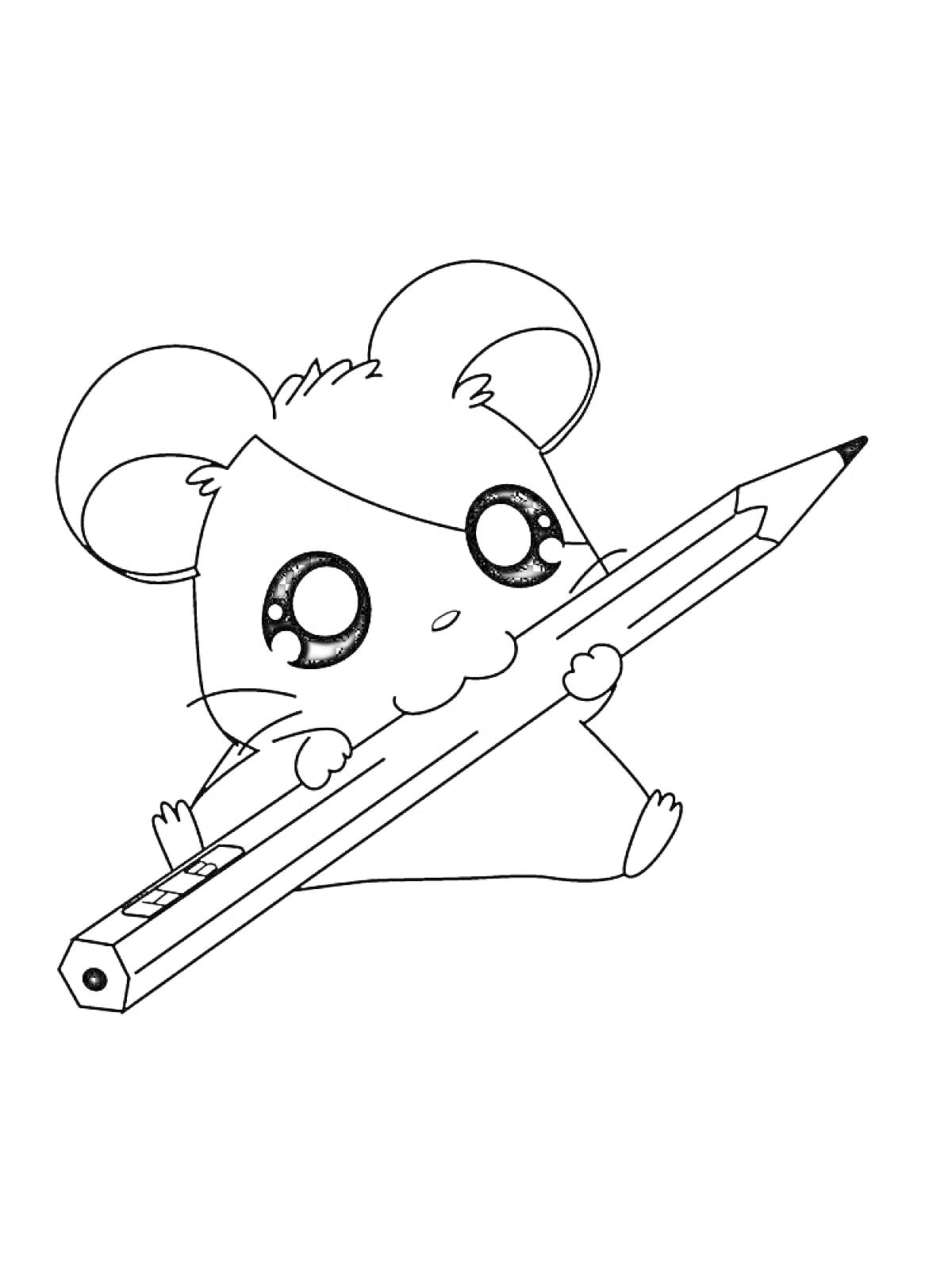 Раскраска Милая мышка с карандашом