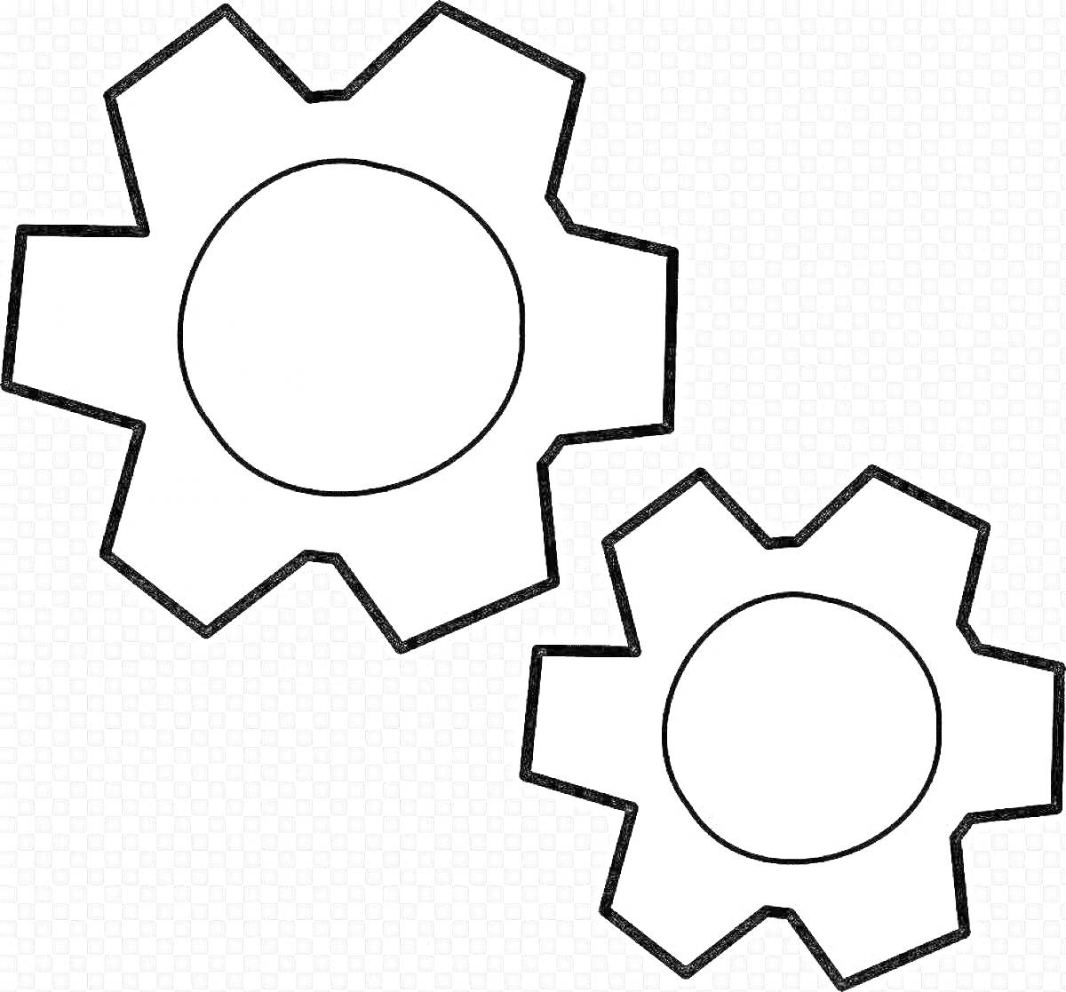 Раскраска Две шестеренки - одна большая и одна маленькая