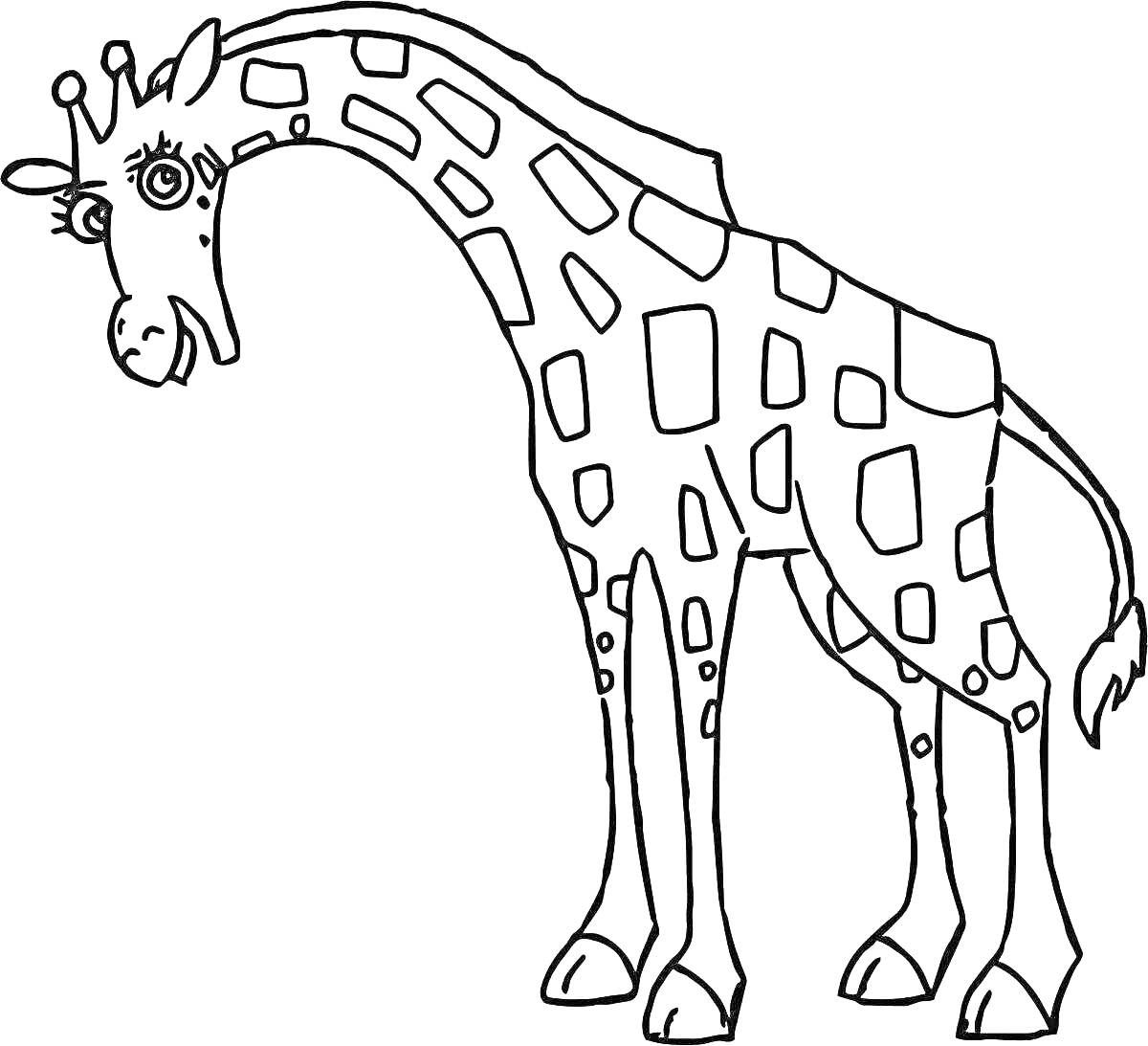 На раскраске изображено: Животные, Пятна, Длинная шея, Для детей, Жирафы, Милые