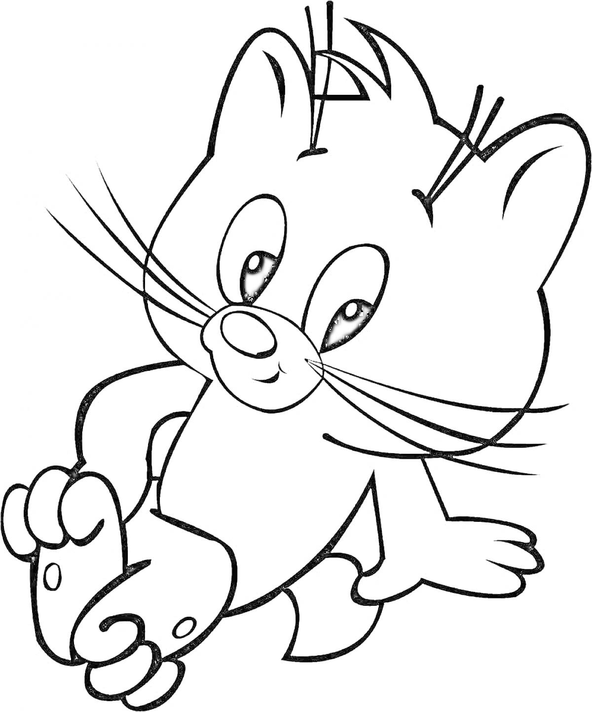 Раскраска Сидящий котенок с поднятой лапкой