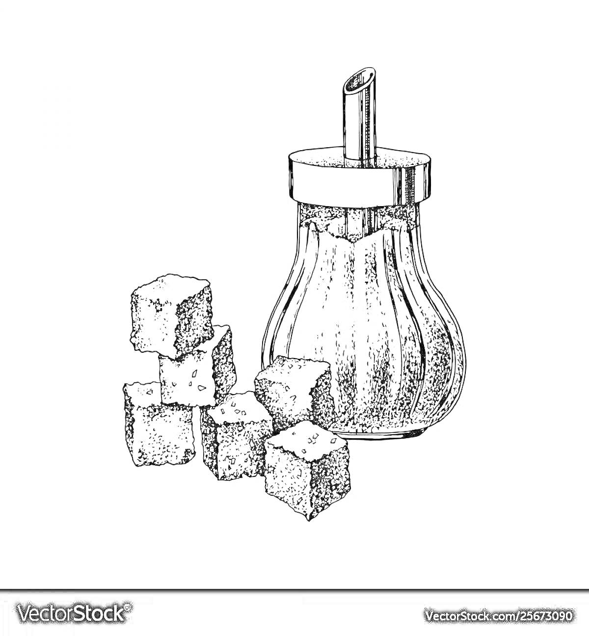 Раскраска Сахарница с кубиками сахара