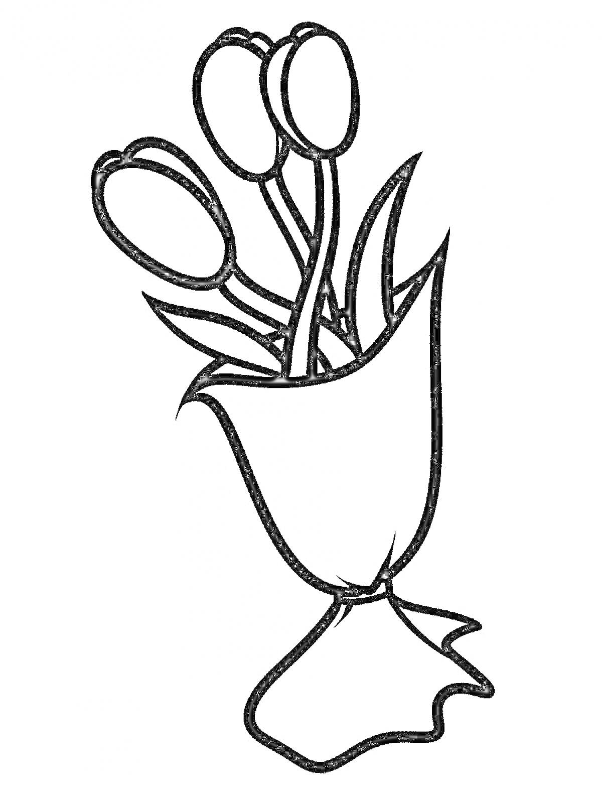 Раскраска Букет из трех тюльпанов в вазе