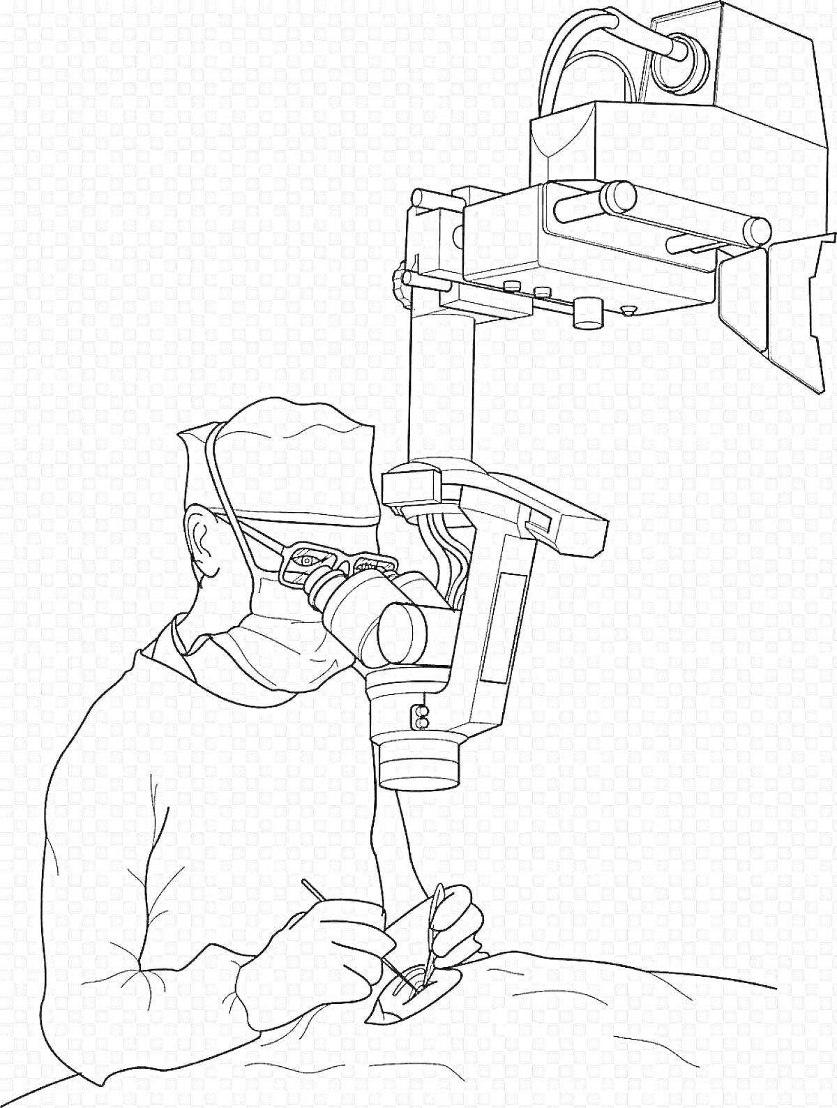 Раскраска Хирург в операционной с микроскопом