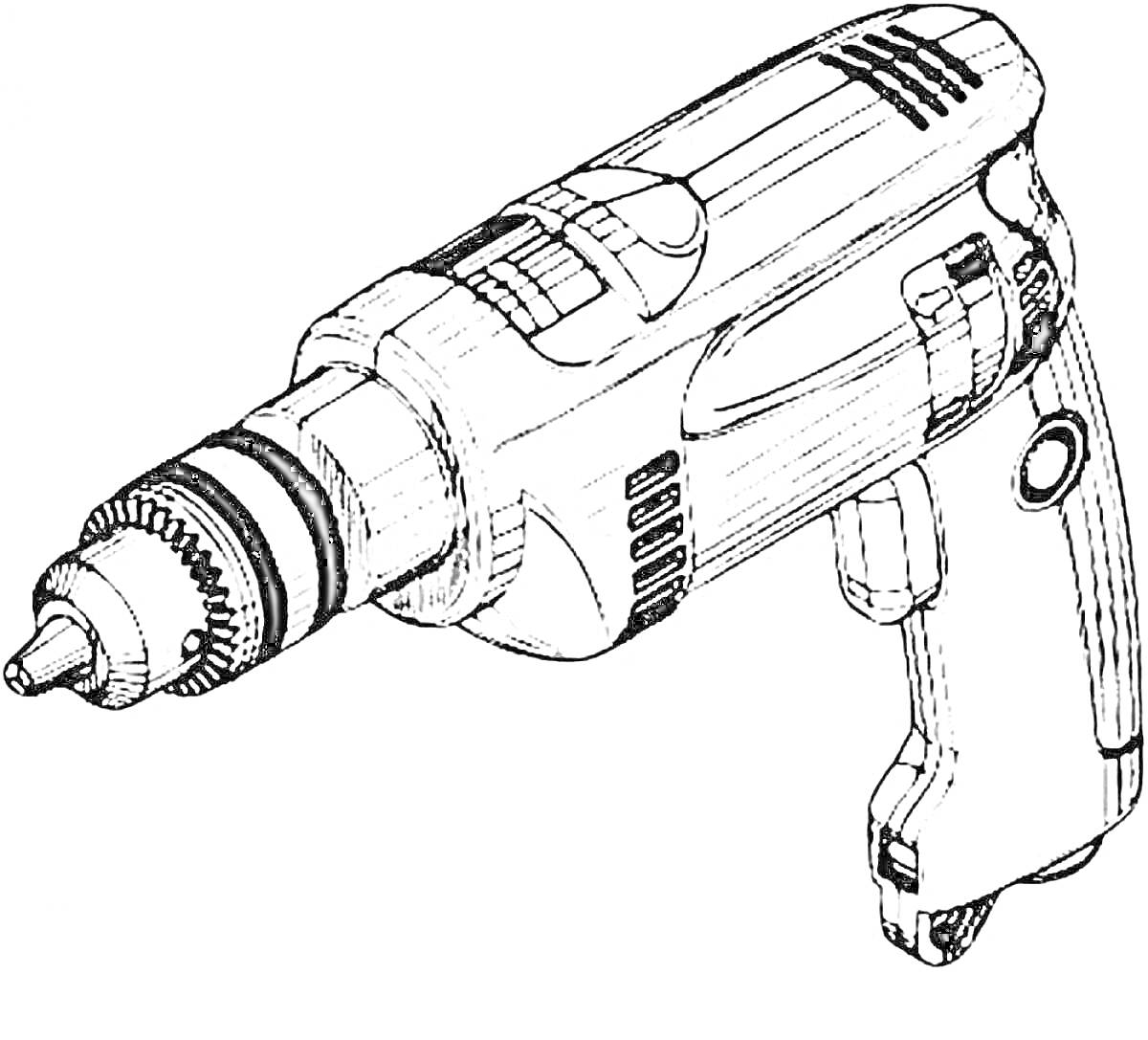 Раскраска Дрель с курковым выключателем и проводом
